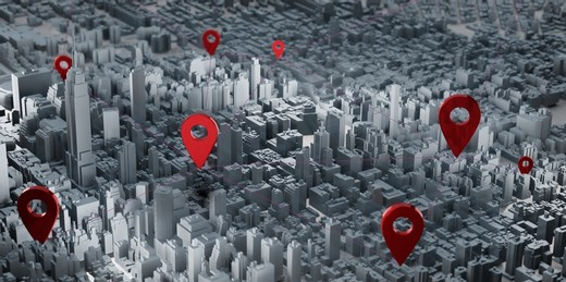 Mapa com pins de localização